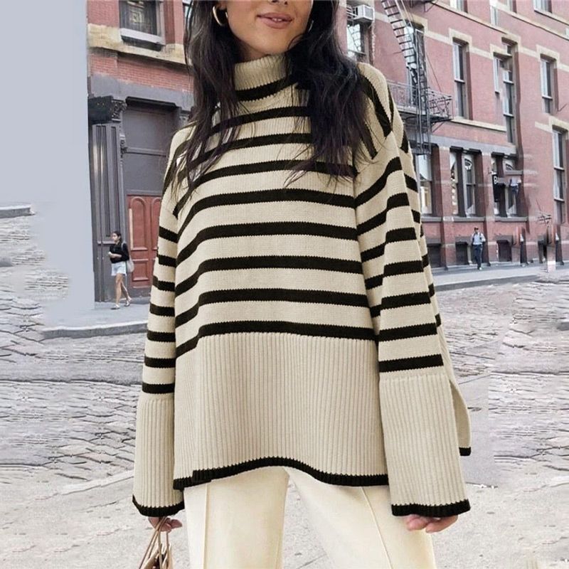 Women's Slit Turtleneck Knit Sweater
