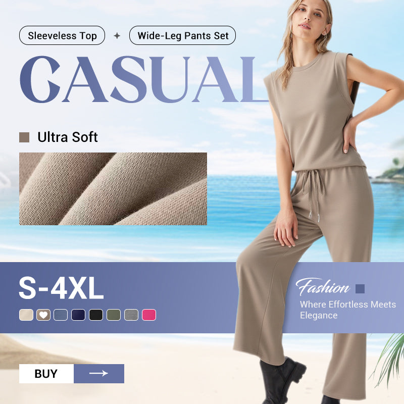2025 New Women's Casual Sleeveless Top & Wide-Leg Pants Set