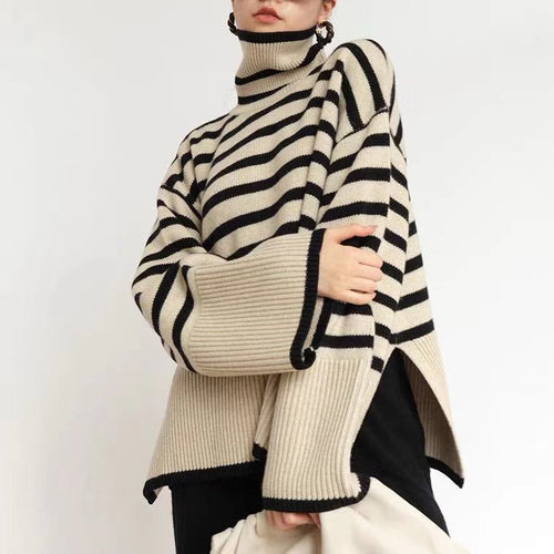 Women's Slit Turtleneck Knit Sweater