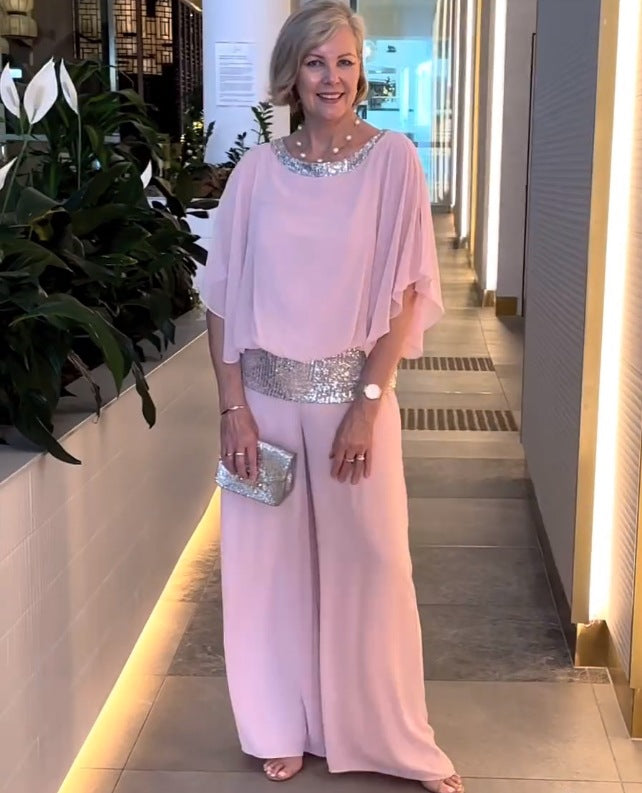 Elegant Color block Sequin Two-Piece Set