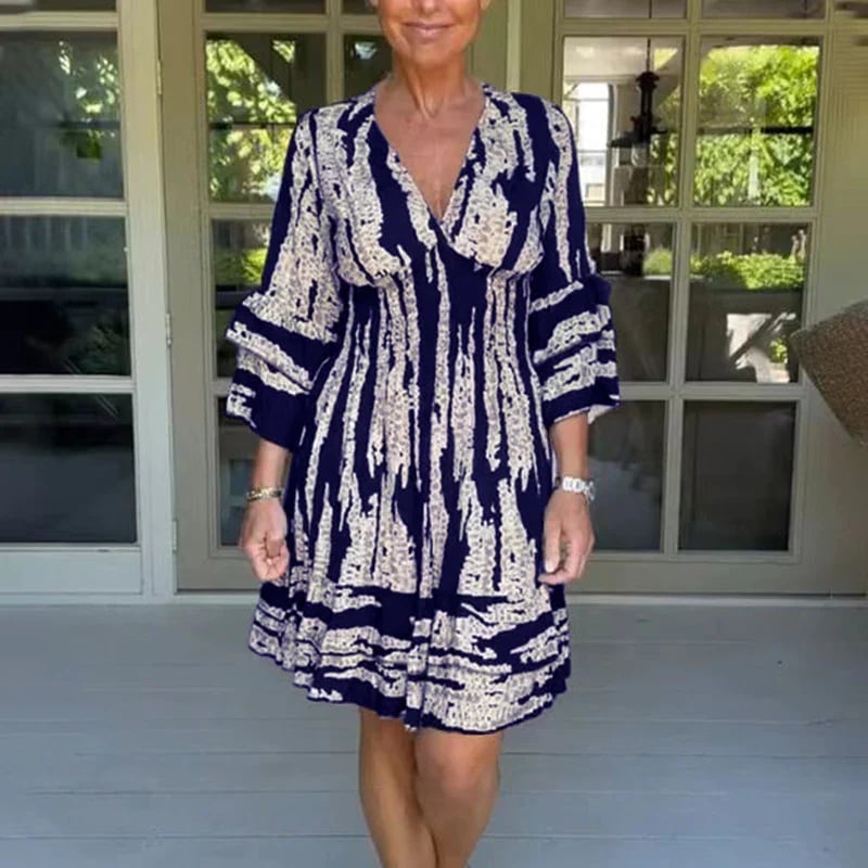 V Neck Three Quarter Sleeve Dress