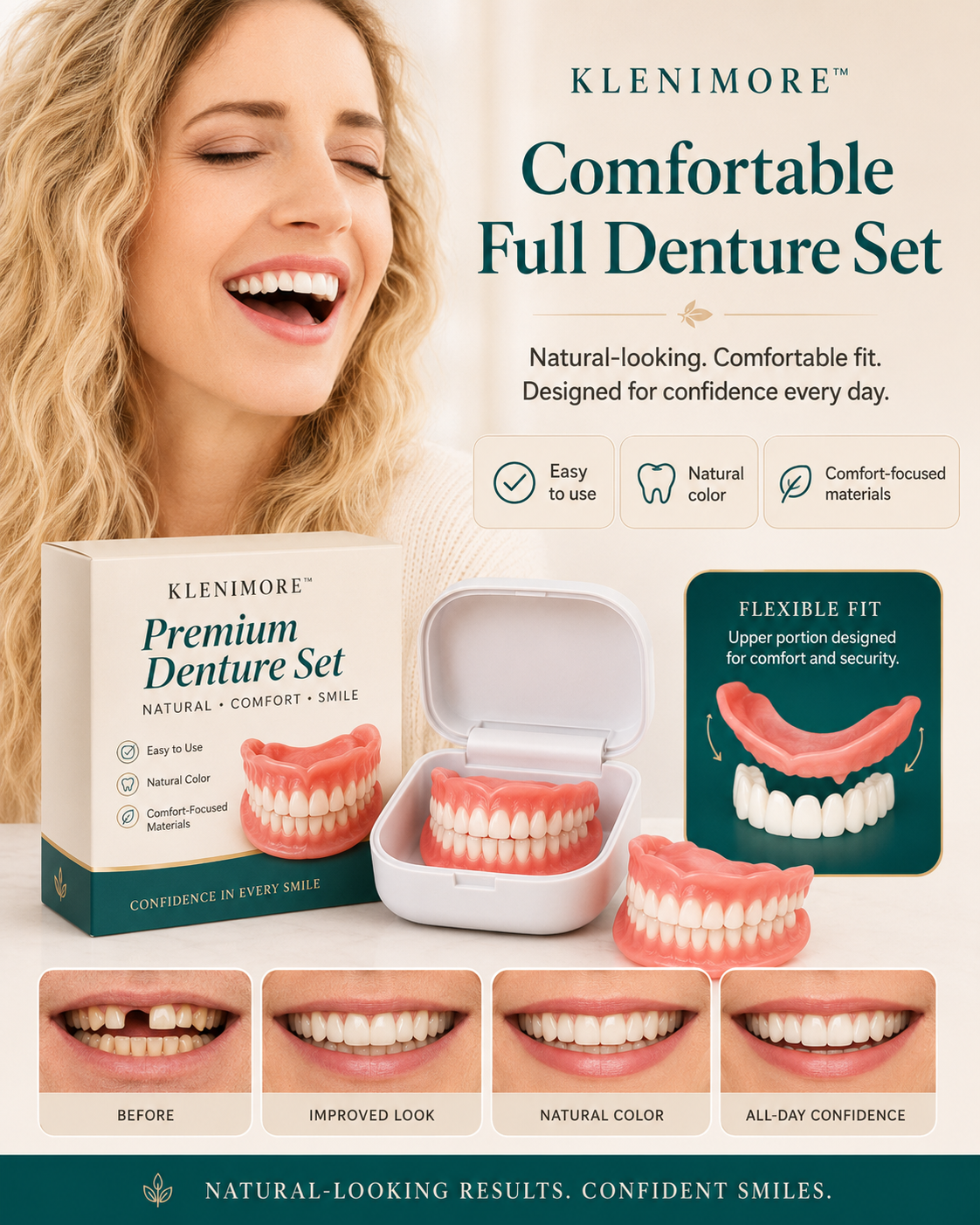 KLENIMORE comfortable full denture set