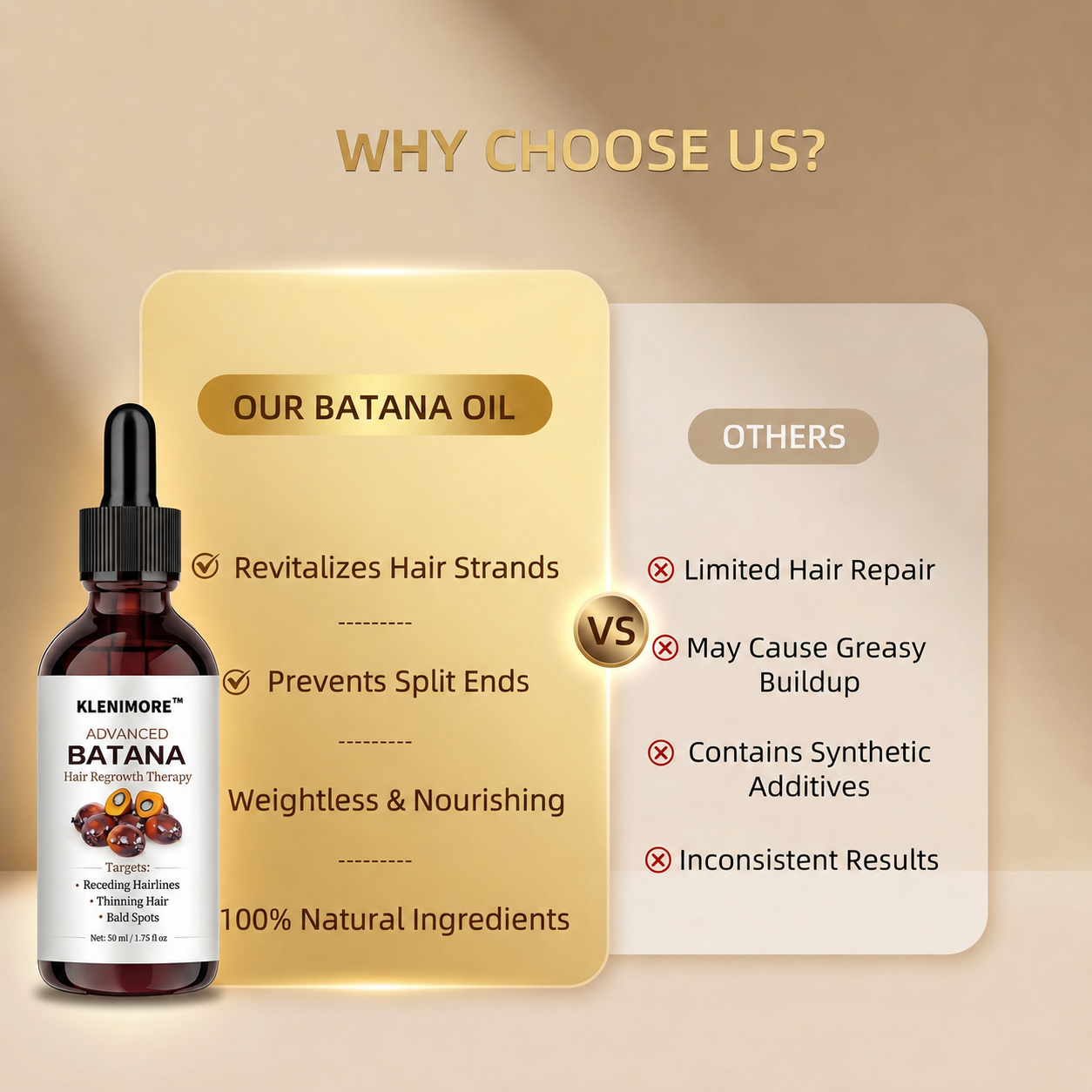 KLENIMORE™ Batana Hair Growth Oil for Thinning Hair & Receding Hairlines