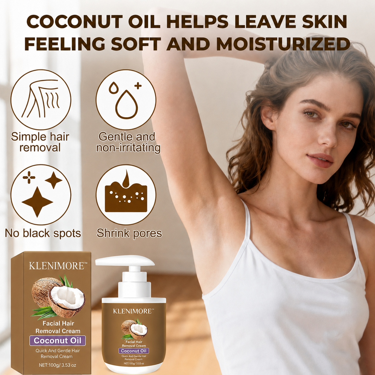 KLENIMORE™ Gentle Coconut Oil Hair Removal Cream for Smooth, Soft Skin