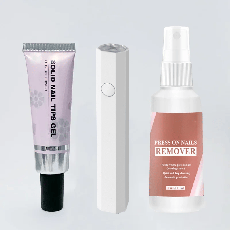 Solid Nail Tips Gel + Nail Glue Remover + Handheld UV Nail Lamp