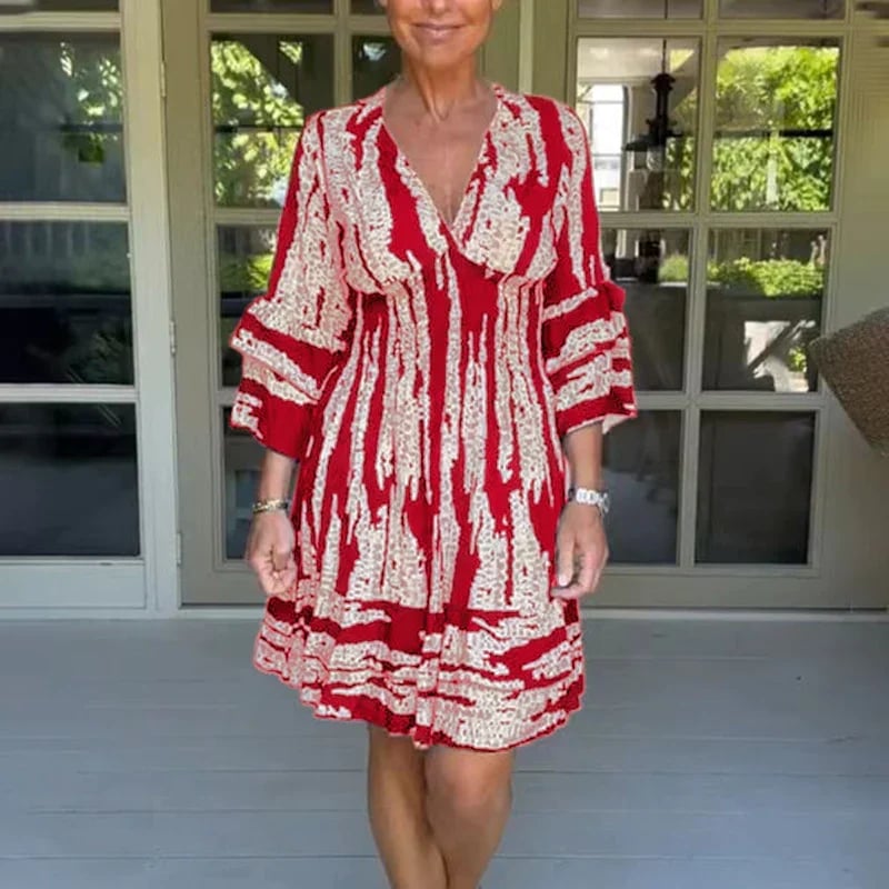 V Neck Three Quarter Sleeve Dress