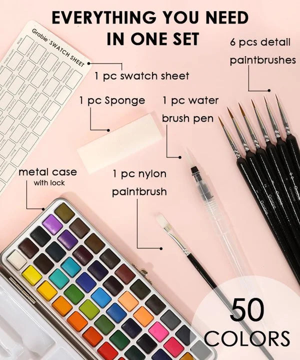 50-color watercolor painting set