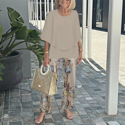 LAST DAY SALE - 49% OFF Women's Printed Pants and Crew Neck Top Set