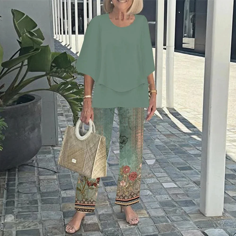LAST DAY SALE - 49% OFF Women's Printed Pants and Crew Neck Top Set