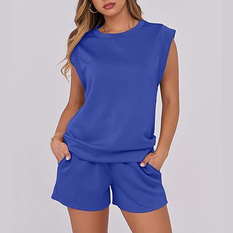 🌞Summer Sale 50% OFF🔥Women's Cap Sleeve Crewneck Top & Drawstring Shorts 2-Piece Set